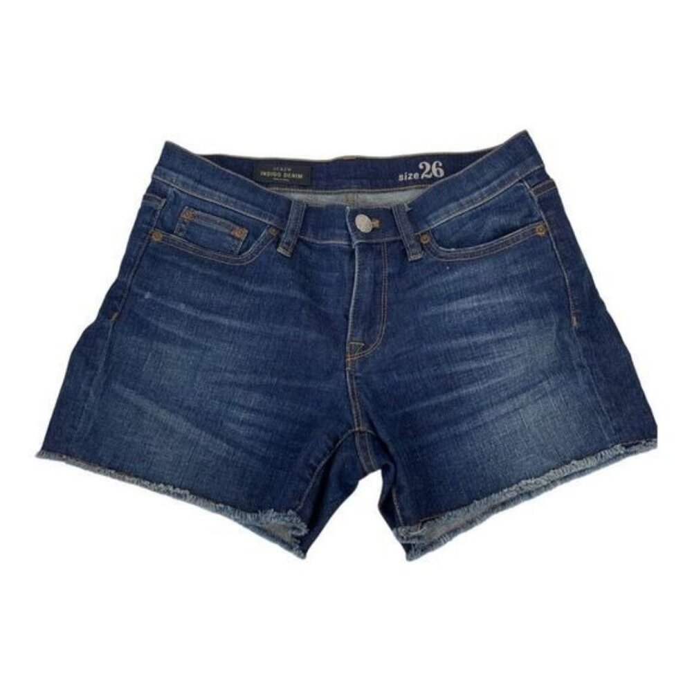J.Crew Indigo Denim Womens Shorts Size 26 Frayed Hem Cotton Stretch Blue